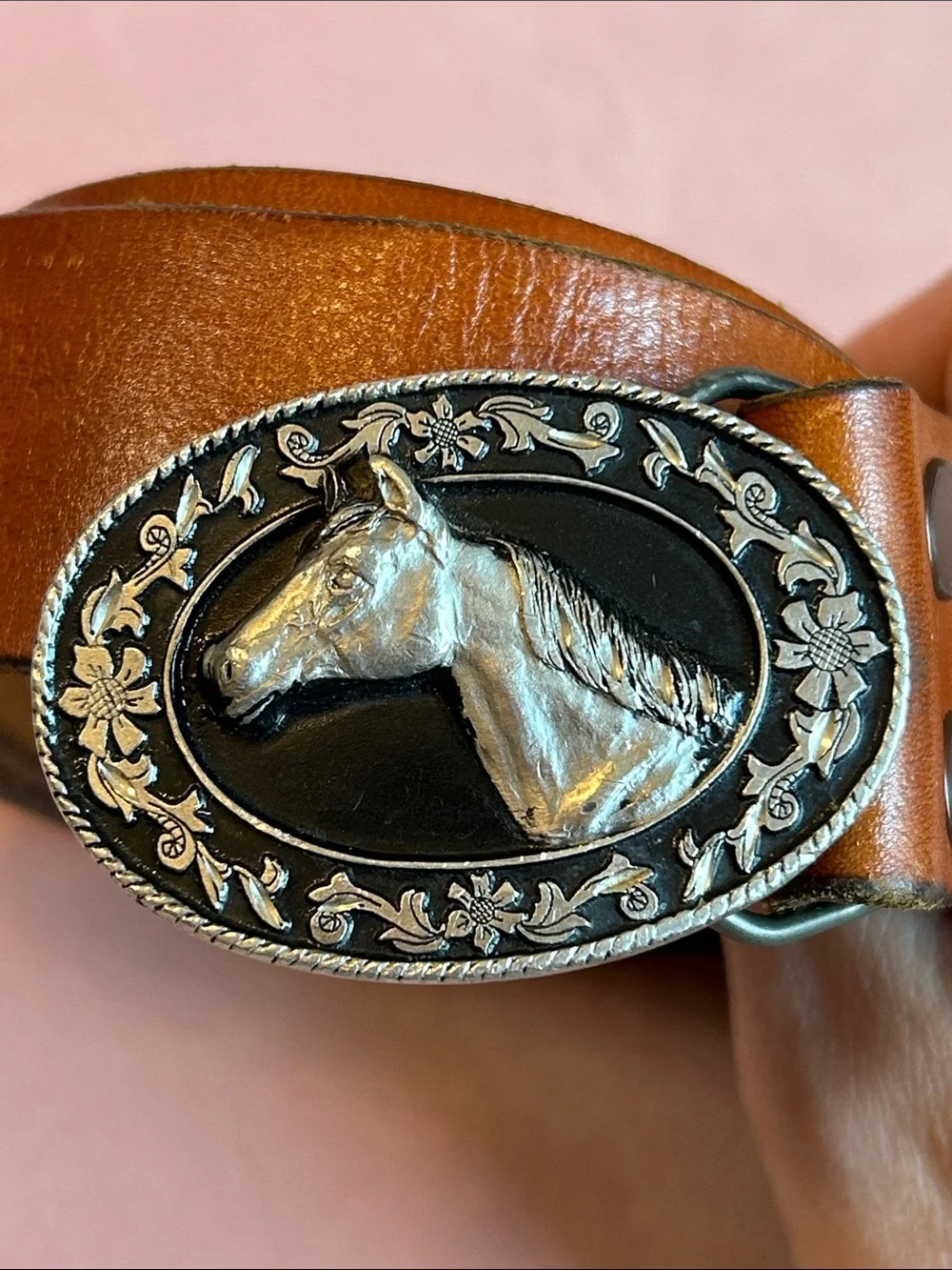 Siskiyou Buckle Co 1988 VTG Horse Pewter Western Taos New Mexico Leather Belt